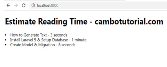 demo estimate reading time article laravel