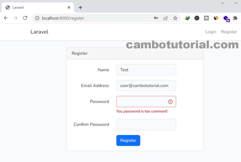 laravel password too common