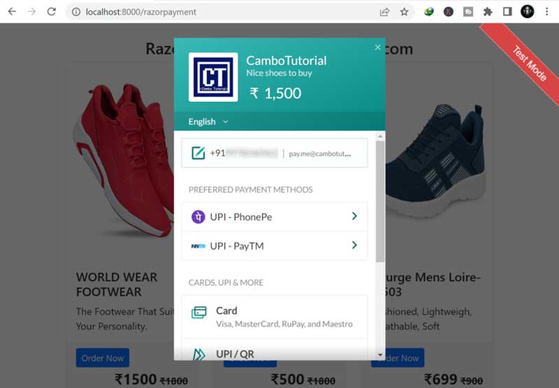 razor payment online gate way tutorial example integration