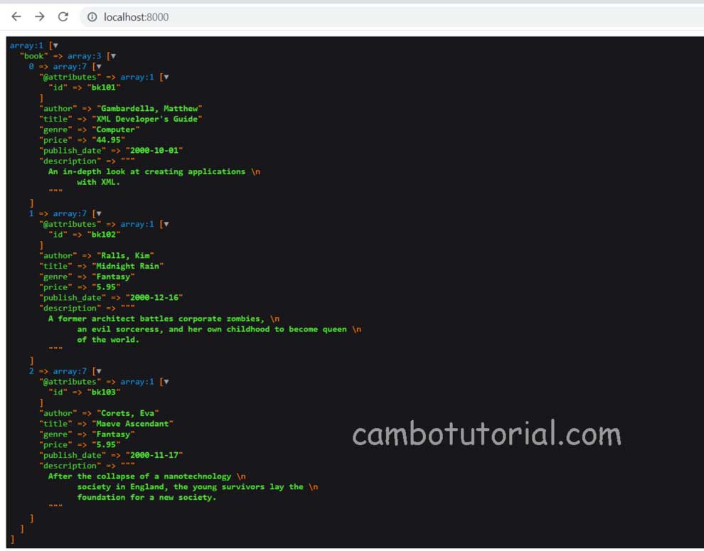 xml file demo read to array